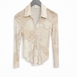 Aritzia Wilfred Cream Pose Floral Button Down Top